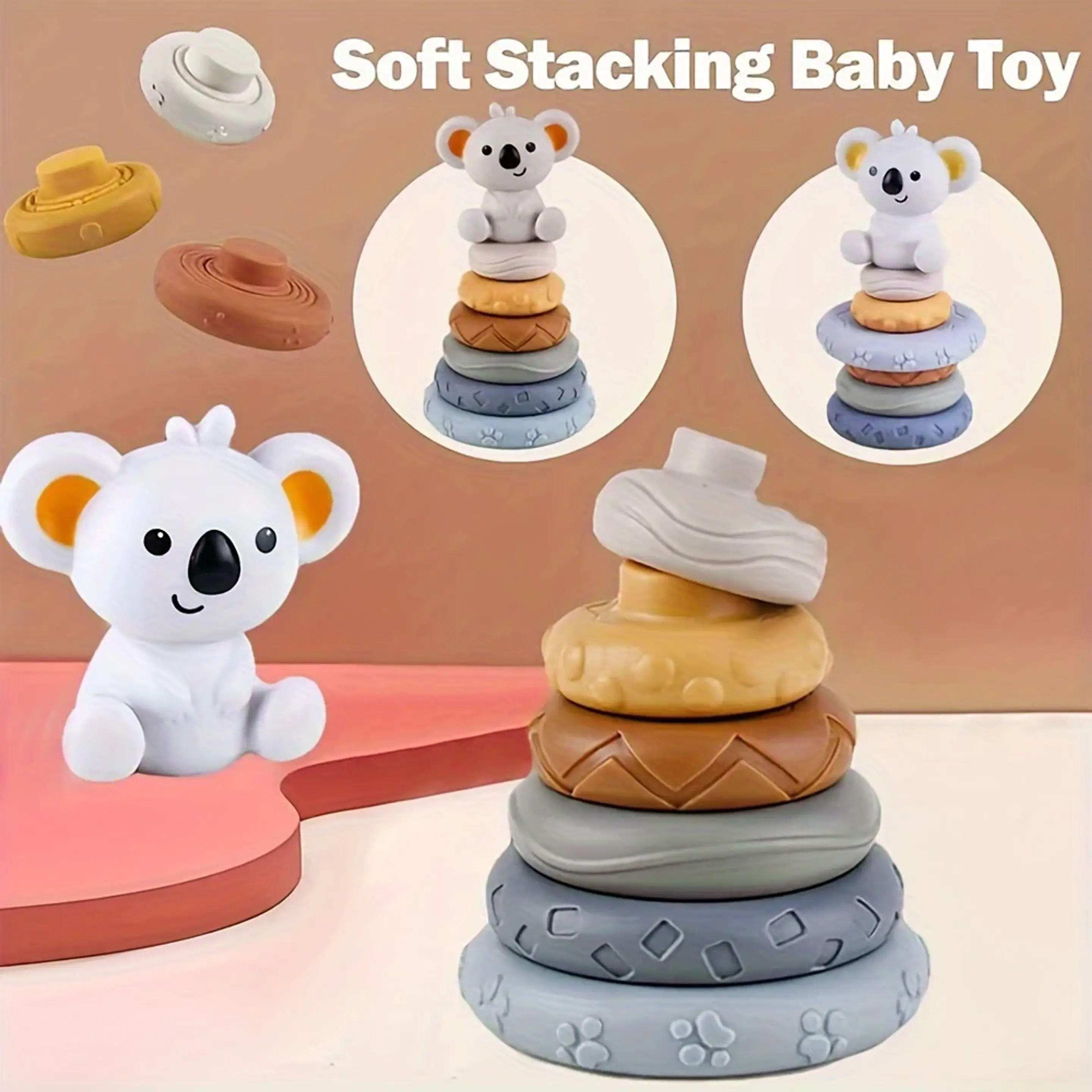 Koala Stacking Tower Wooden Fine Motor Learning Toy for Toddlers 6