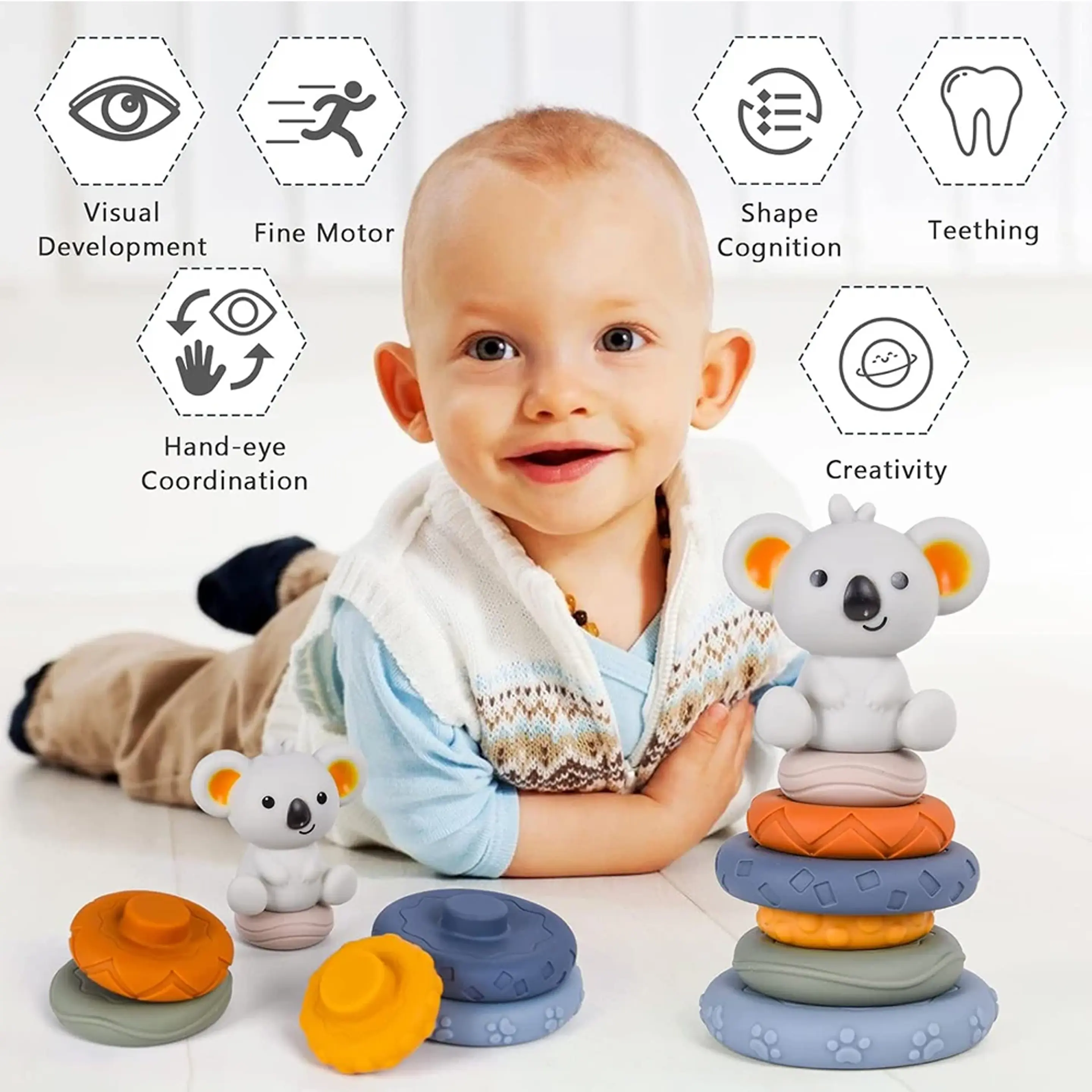 Koala Stacking Tower Wooden Fine Motor Learning Toy for Toddlers 8
