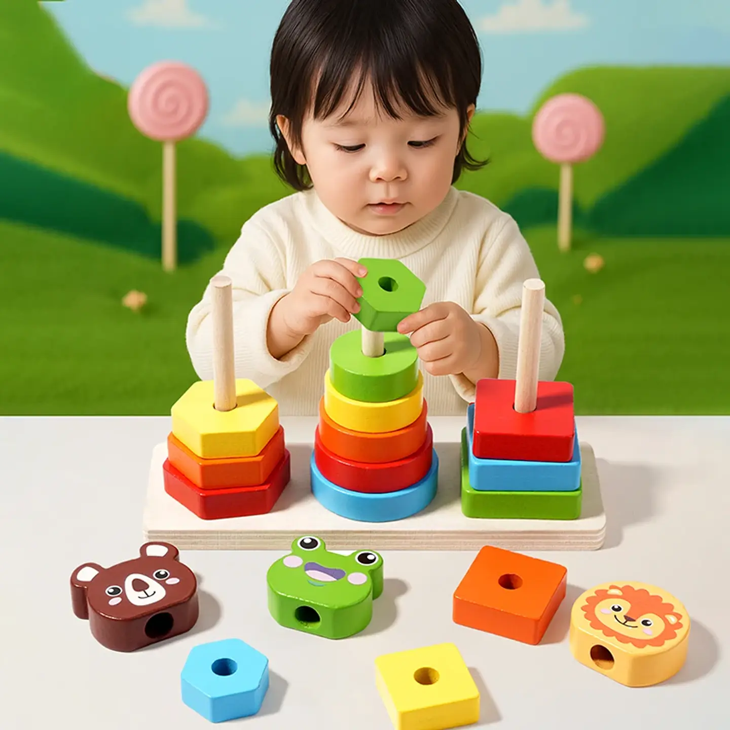 Wooden Shape Sorting Board Geometric Color Matching Toy for Toddlers 1