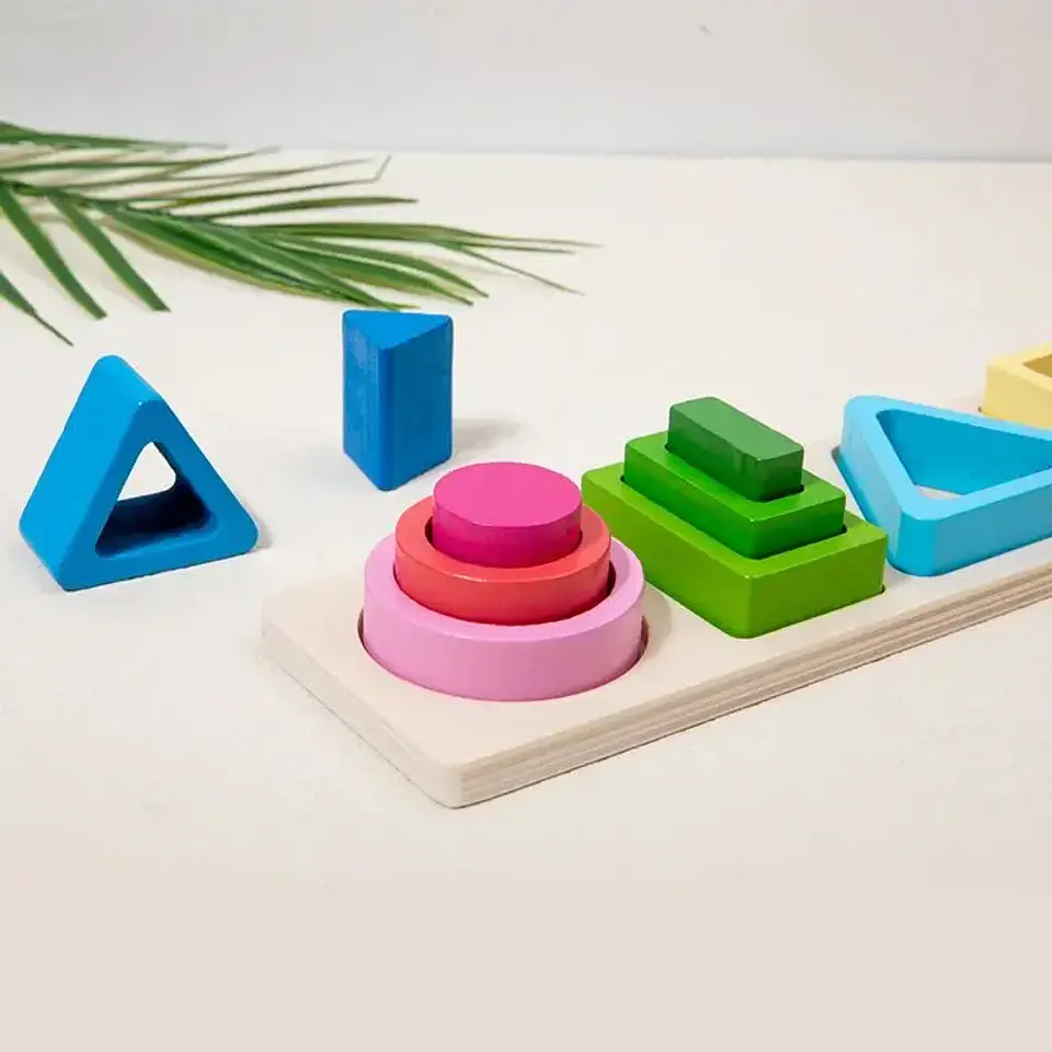 Wooden Shape Sorting Board Geometric Color Matching Toy for Toddlers 6