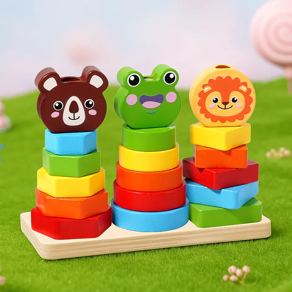 Wooden Shape Sorting Board Geometric Color Matching Toy for Toddlers 9