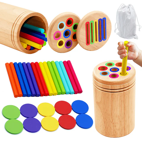 Wooden Color Sorting Puzzle Fine Motor Learning Toy for Toddlers