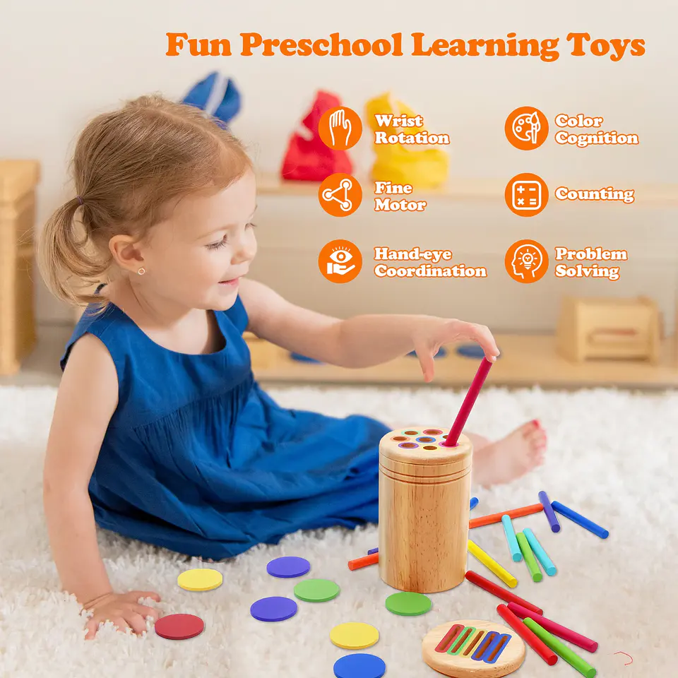 Wooden Color Sorting Puzzle Fine Motor Learning Toy for Toddlers 3
