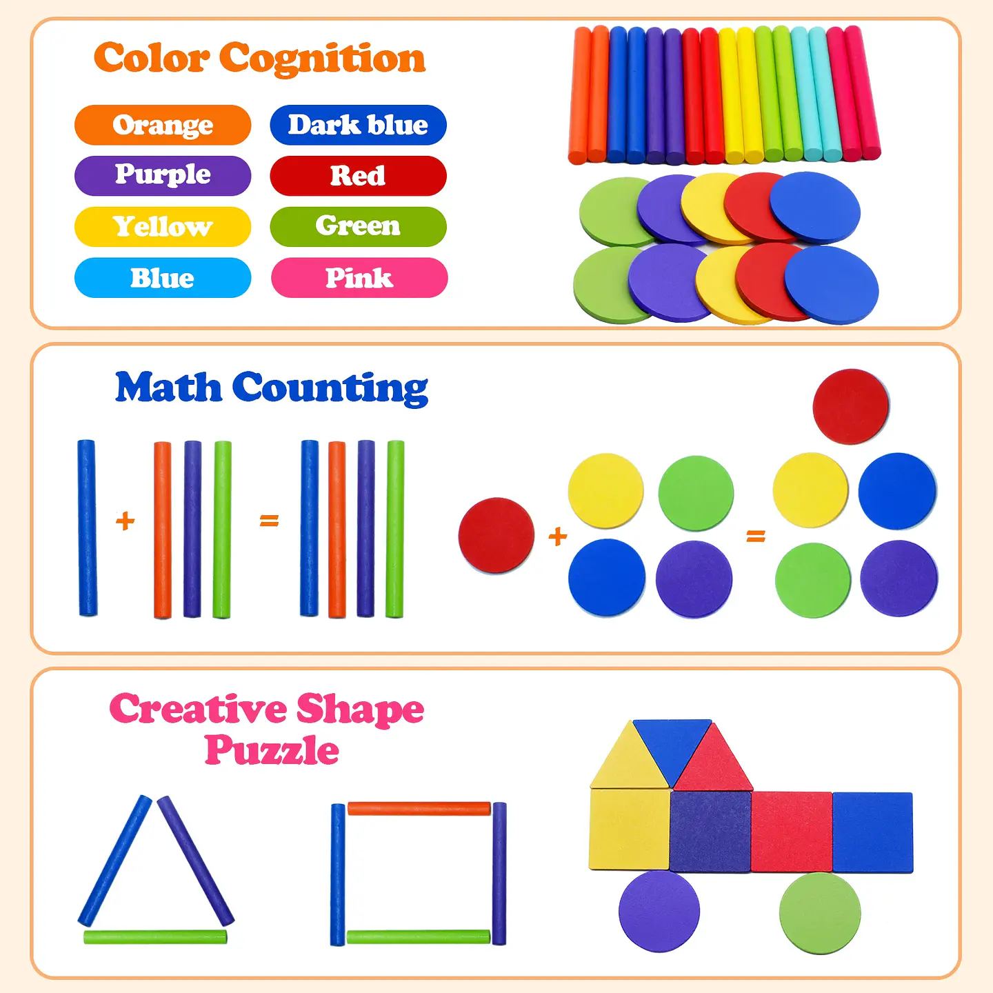 Wooden Color Sorting Puzzle Fine Motor Learning Toy for Toddlers 5