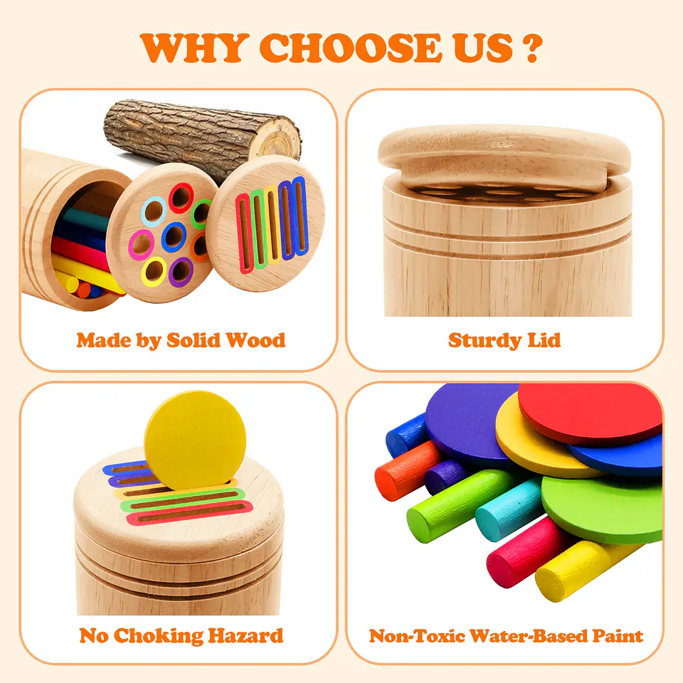 Wooden Color Sorting Puzzle Fine Motor Learning Toy for Toddlers 6