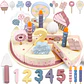 Wooden Birthday Cake Play Set Pretend Kitchen Toy for Kids - Thumbnail 1