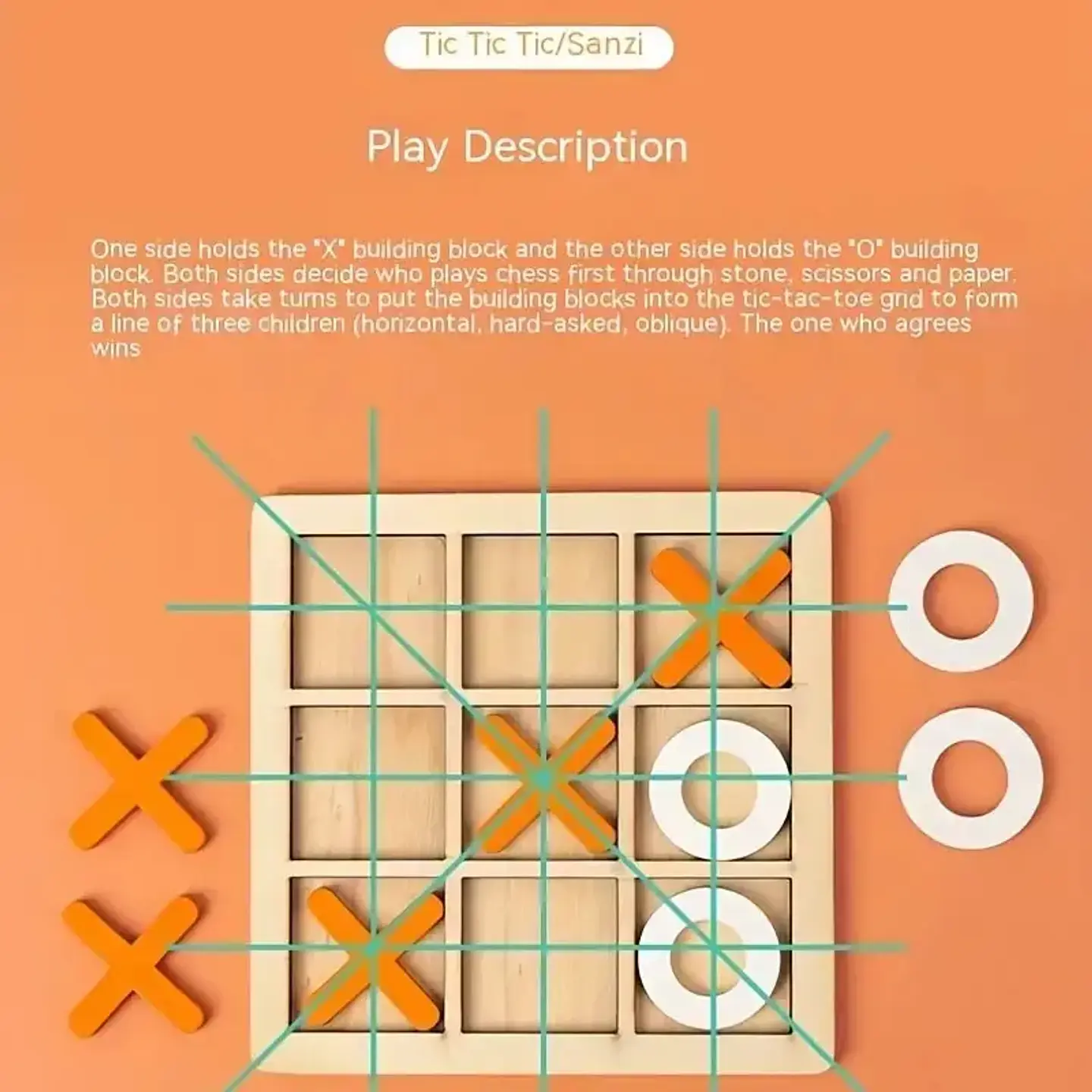 Wooden Tic Tac Toe Game Educational Strategy Board for Kids 4