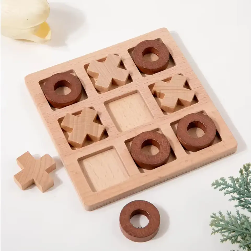 Wooden Tic Tac Toe Game Educational Strategy Board for Kids 15