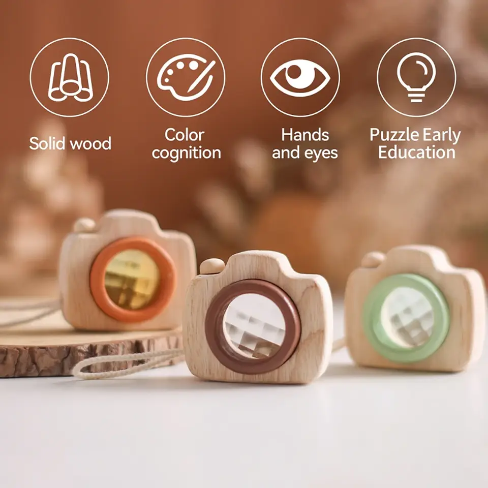 Wooden Toy Camera Montessori Pretend Play Toy for Toddlers 2
