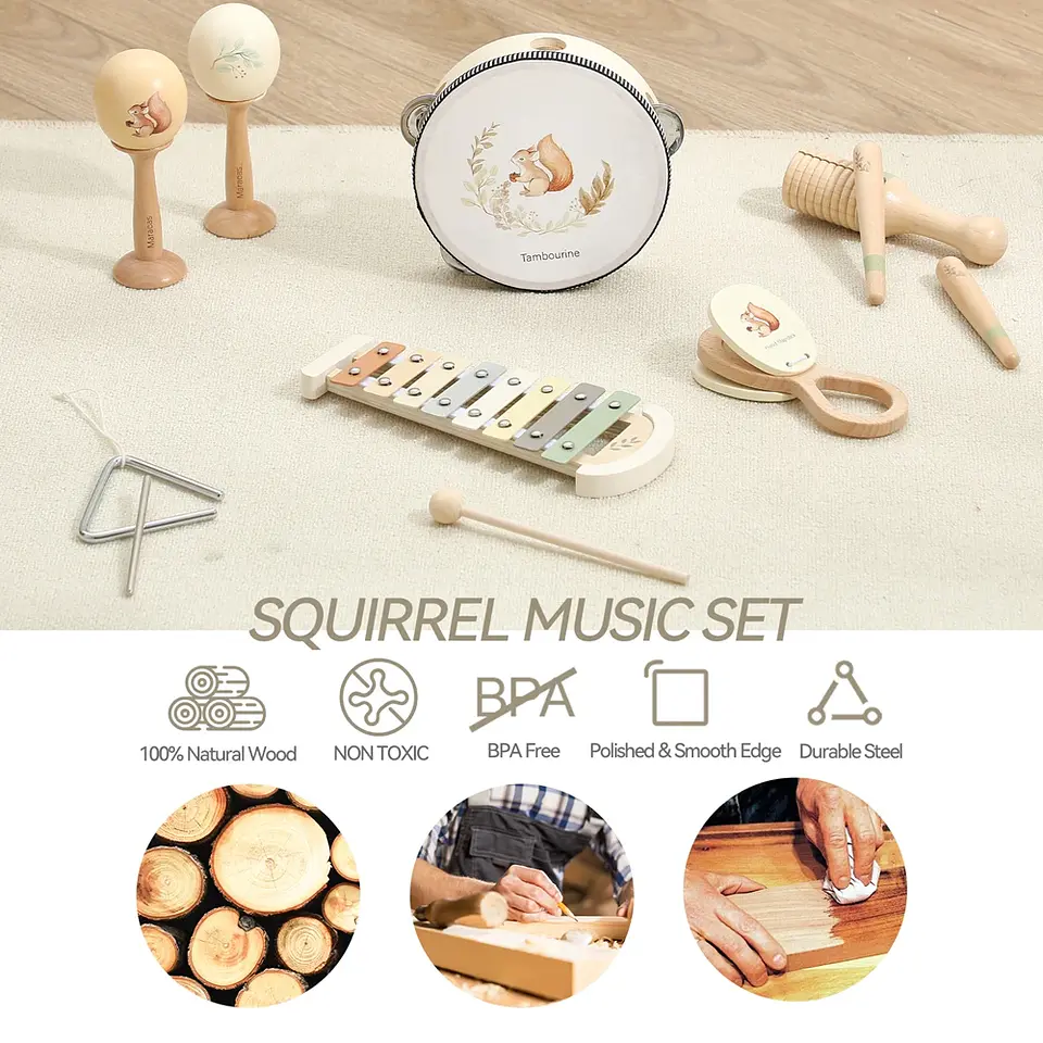Wooden Baby Musical Instruments Set Early Learning Music Toy 2