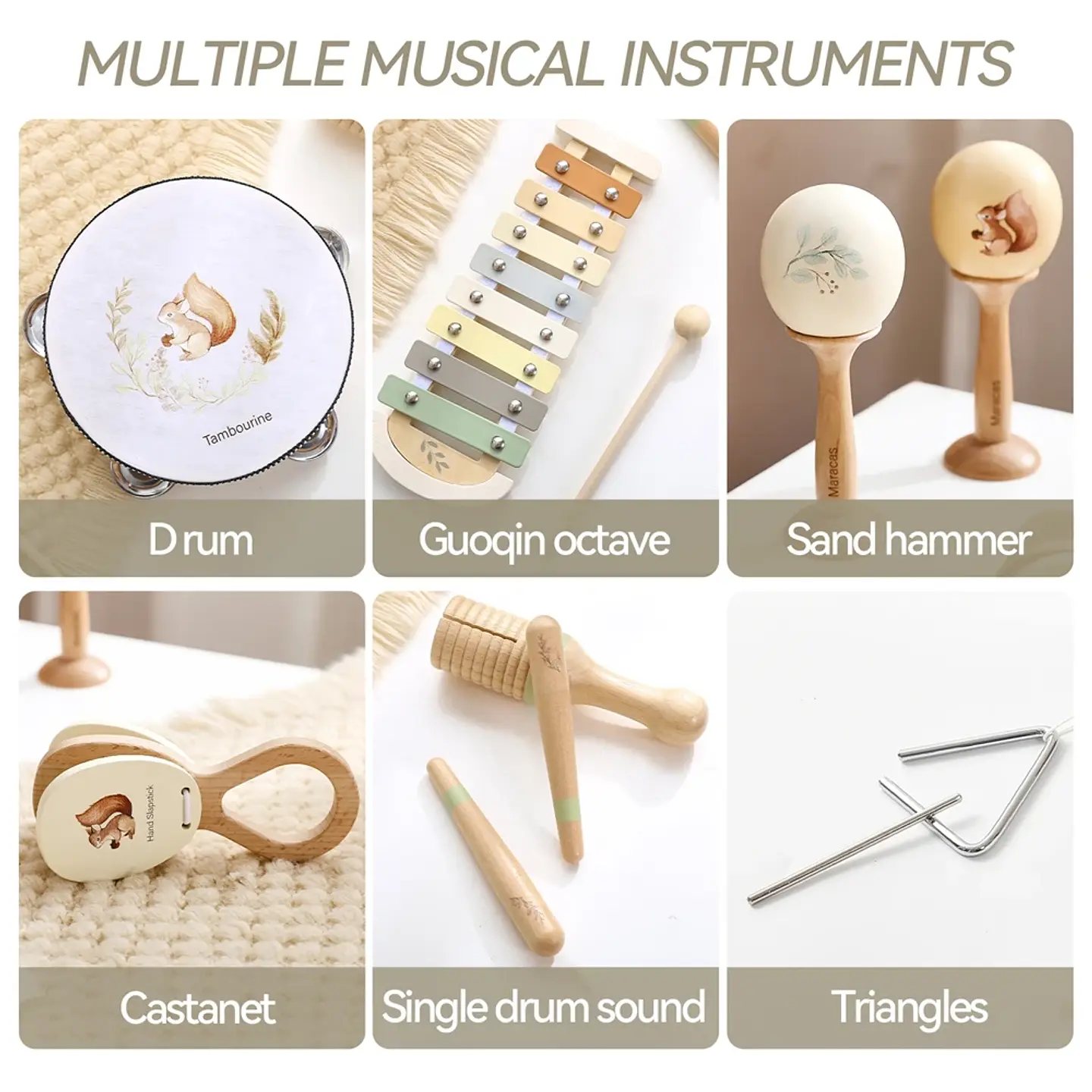 Wooden Baby Musical Instruments Set Early Learning Music Toy 3