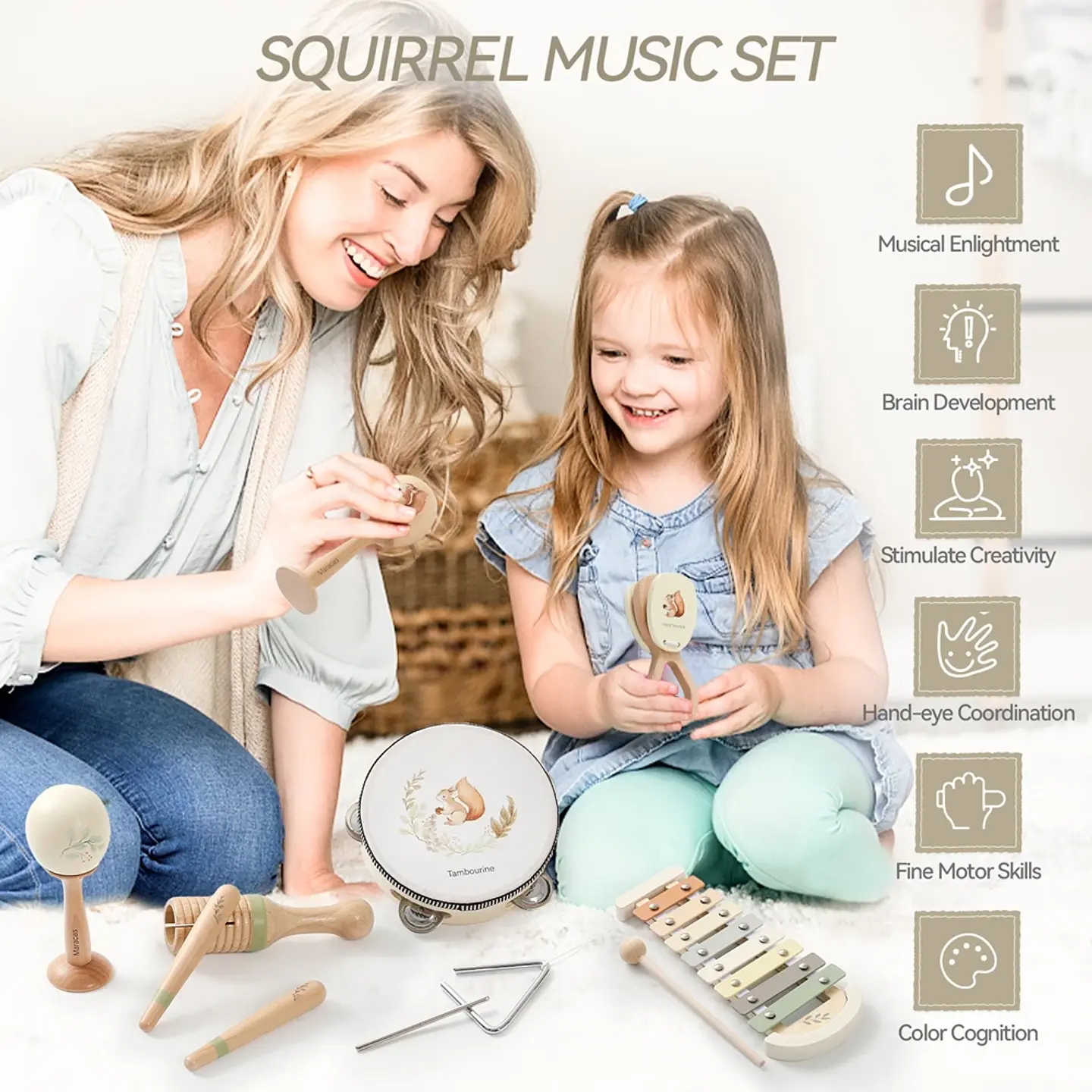 Wooden Baby Musical Instruments Set Early Learning Music Toy 5