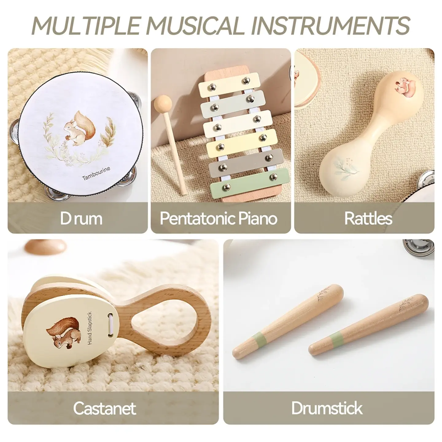 Wooden Baby Musical Instruments Set Early Learning Music Toy 6