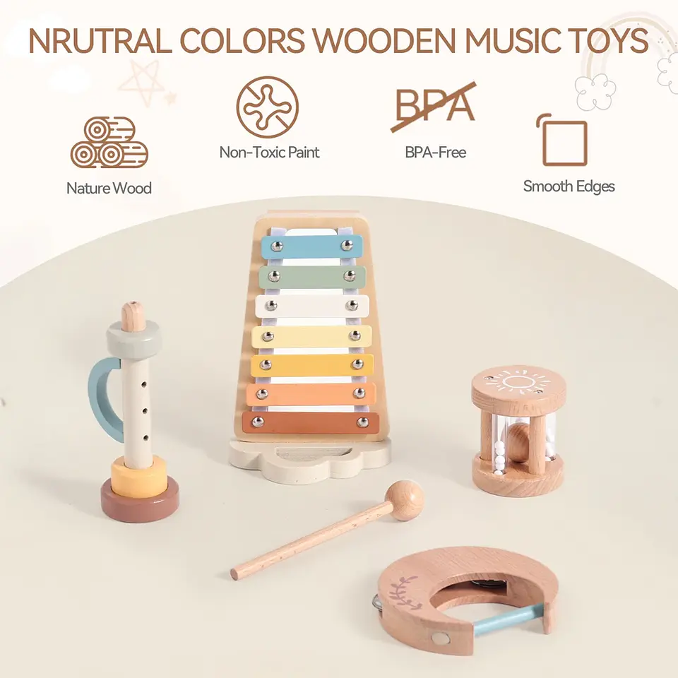Wooden Baby Musical Instruments Set Early Learning Music Toy 22