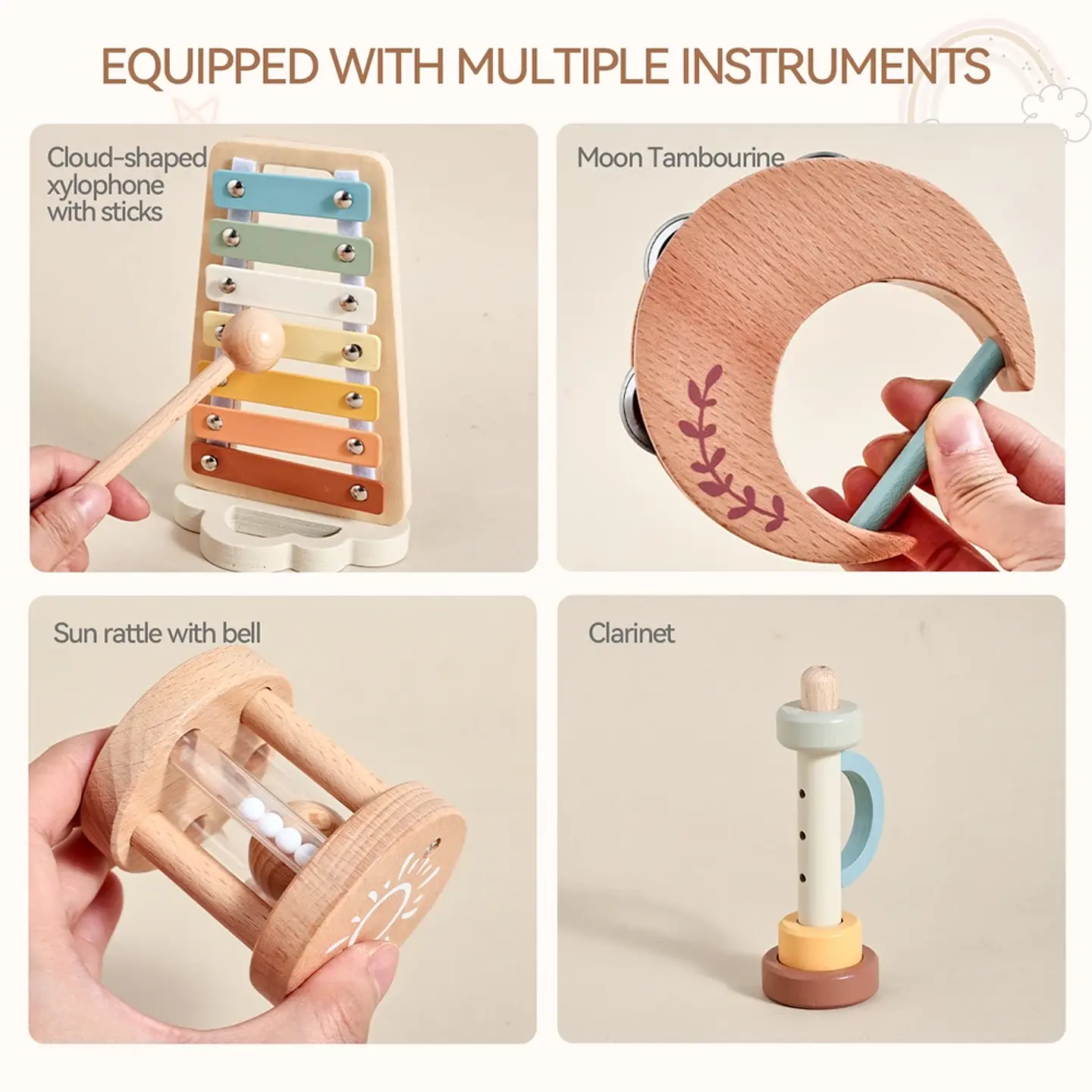 Wooden Baby Musical Instruments Set Early Learning Music Toy 23