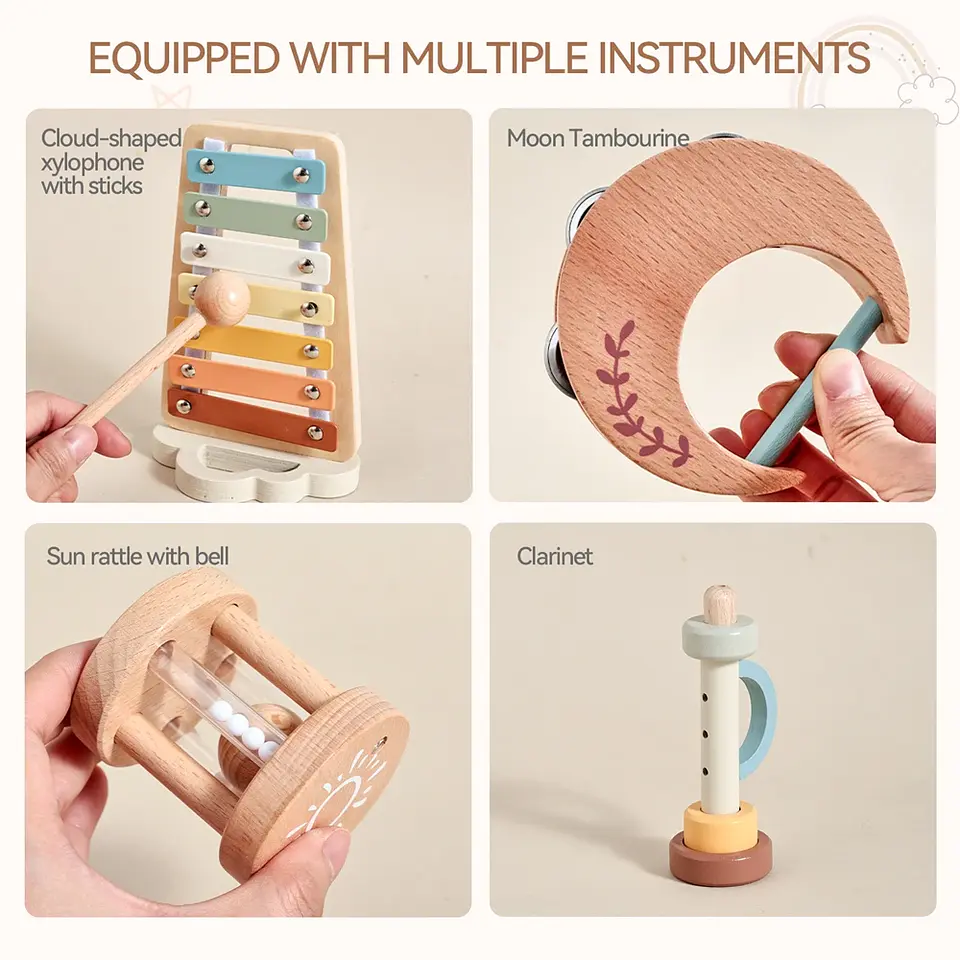 Wooden Baby Musical Instruments Set Early Learning Music Toy 23