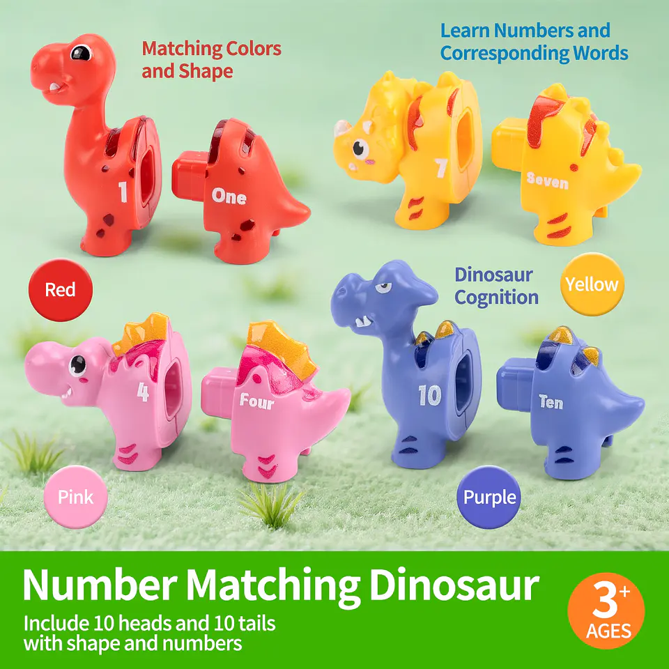 Dinosaur Number Matching Game Educational Learning Toy for Kids 3