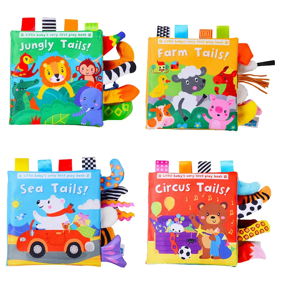 Baby Cloth Book with Animal Tails Sensory Learning Toy for Infants 1