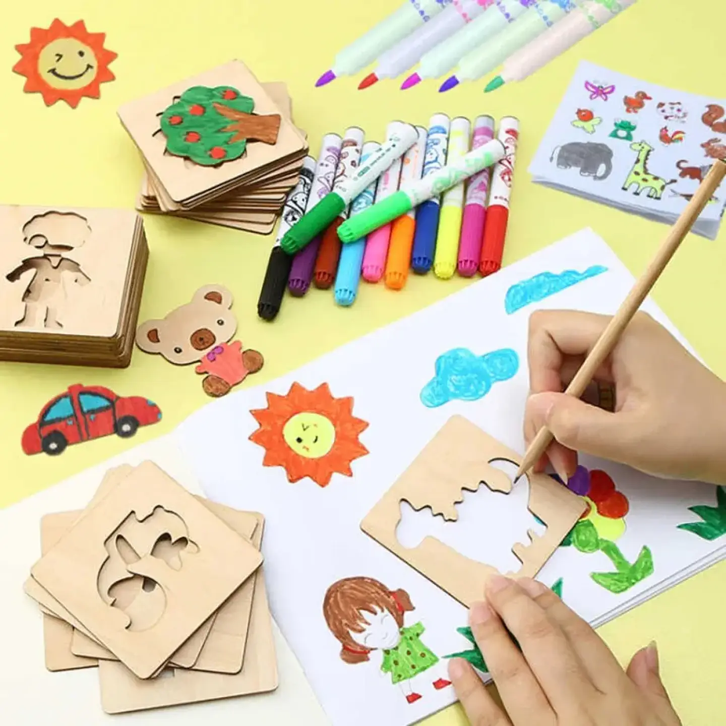 Wooden Drawing Stencils Set 20PCS Educational Art Templates for Kids 2