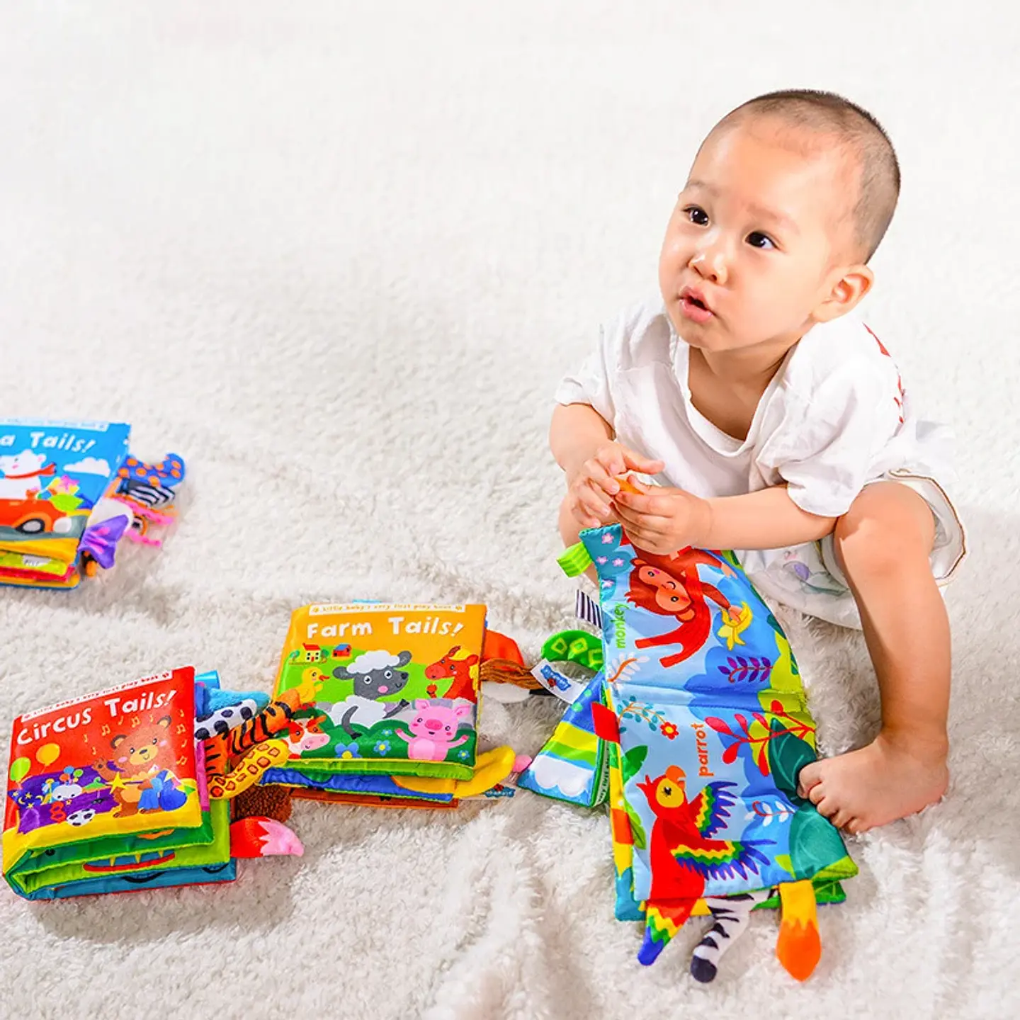 Baby Cloth Book with Animal Tails Sensory Learning Toy for Infants 2