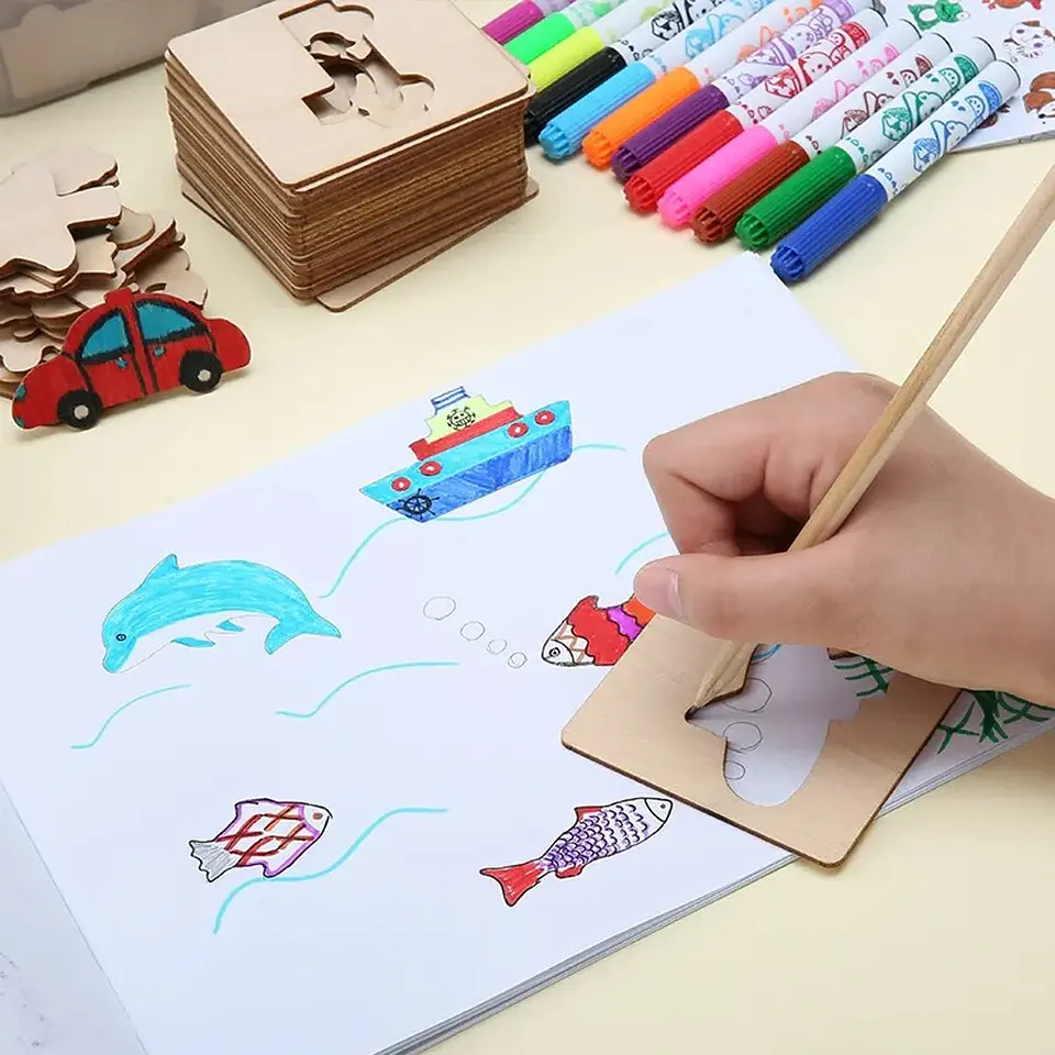 Wooden Drawing Stencils Set 20PCS Educational Art Templates for Kids 4