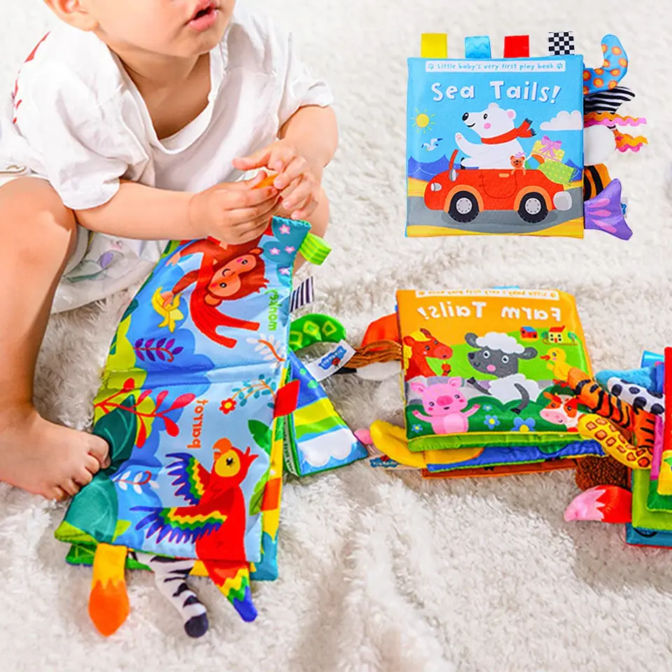 Baby Cloth Book with Animal Tails Sensory Learning Toy for Infants 5