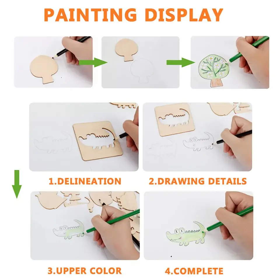 Wooden Drawing Stencils Set 20PCS Educational Art Templates for Kids 5