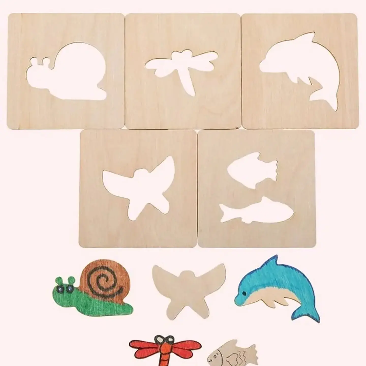 Wooden Drawing Stencils Set 20PCS Educational Art Templates for Kids 6