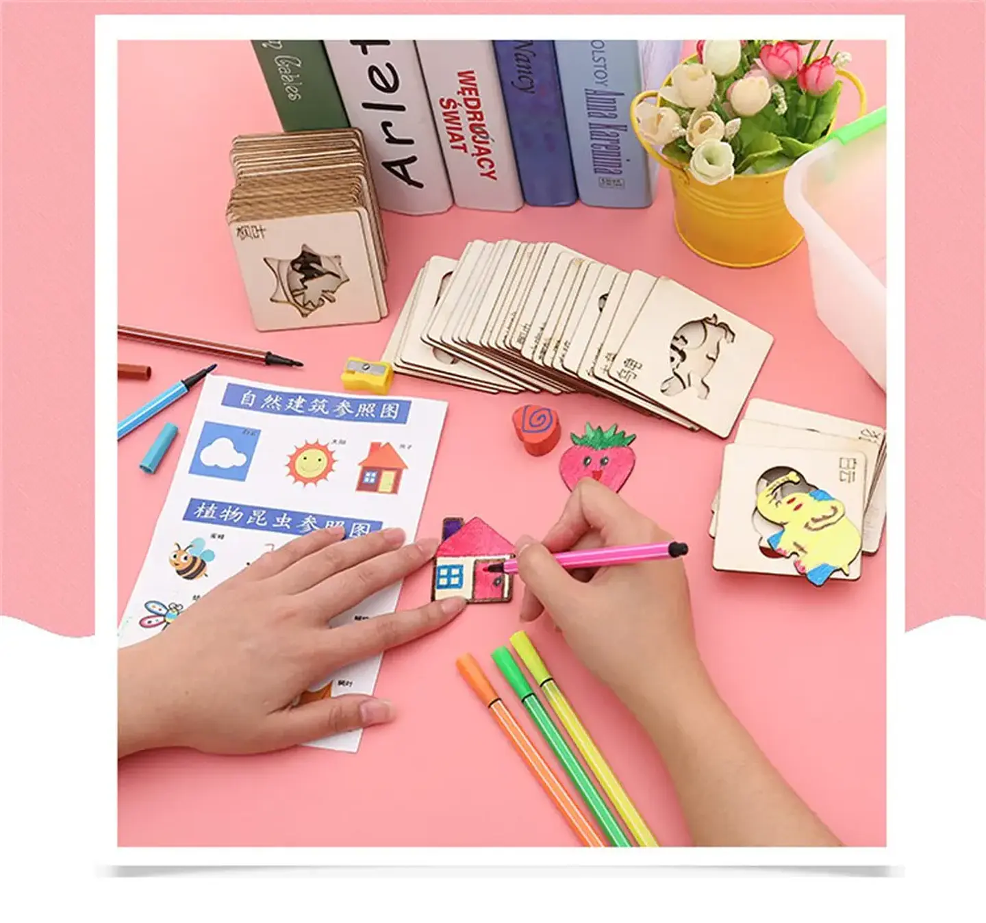 Wooden Drawing Stencils Set 20PCS Educational Art Templates for Kids 8