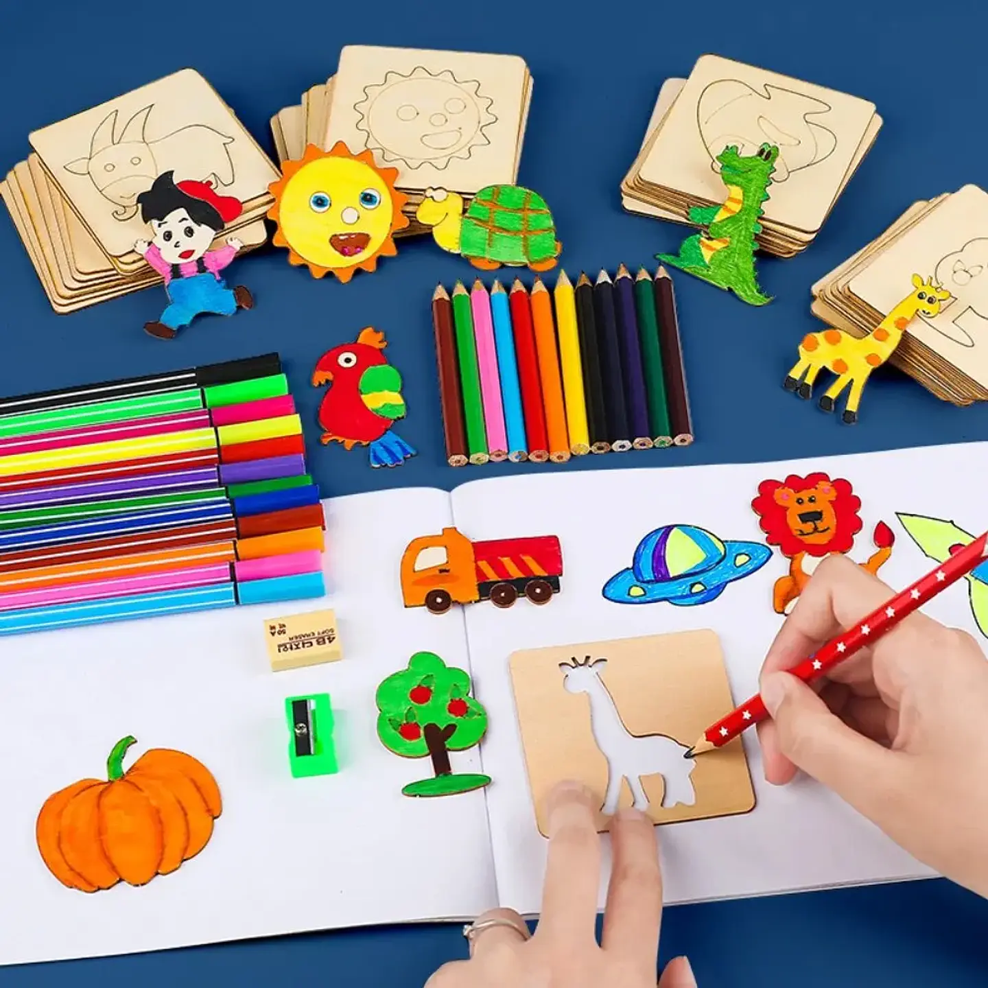Wooden Drawing Stencils Set 20PCS Educational Art Templates for Kids 10