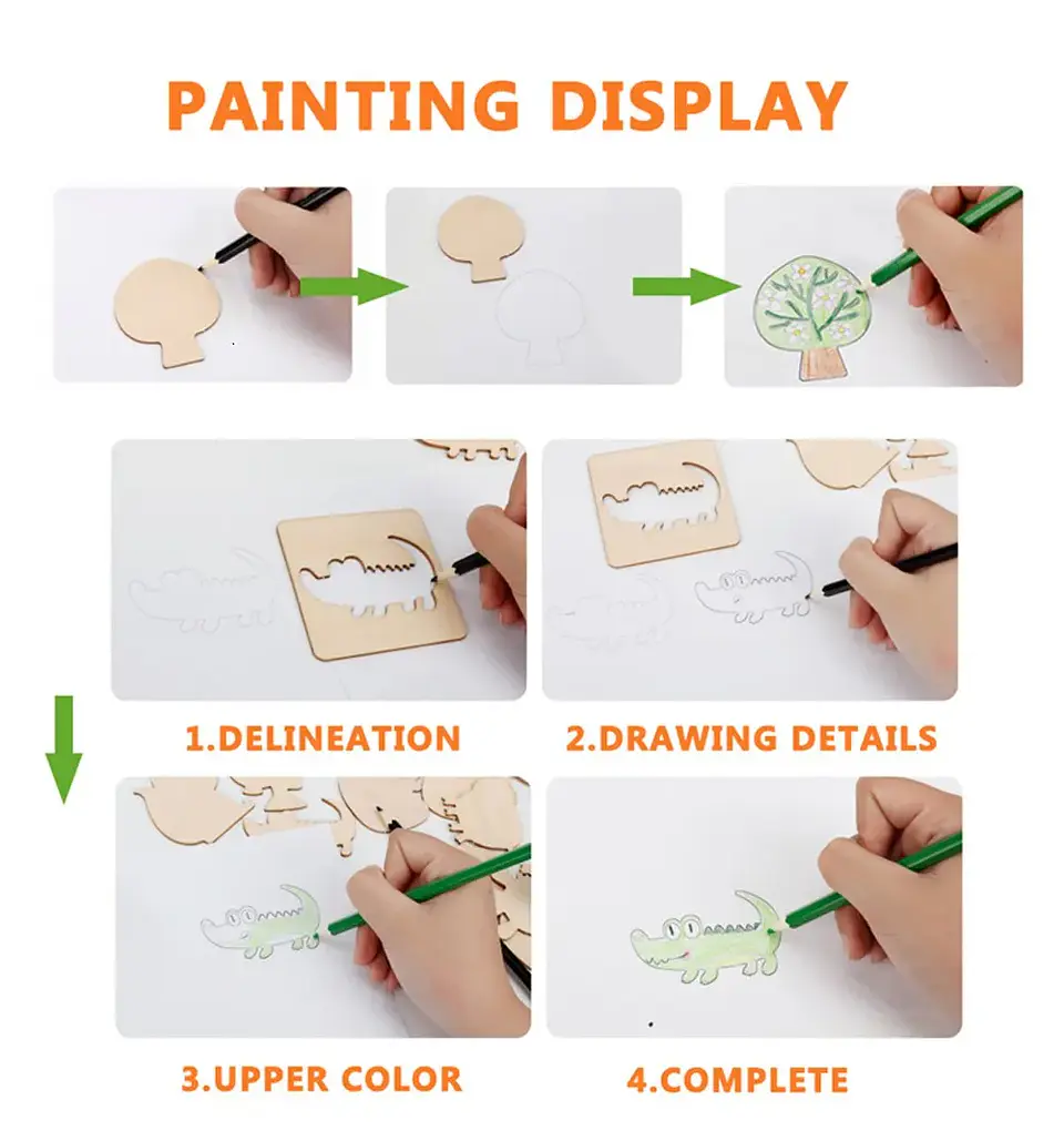 Wooden Drawing Stencils Set 20PCS Educational Art Templates for Kids 12