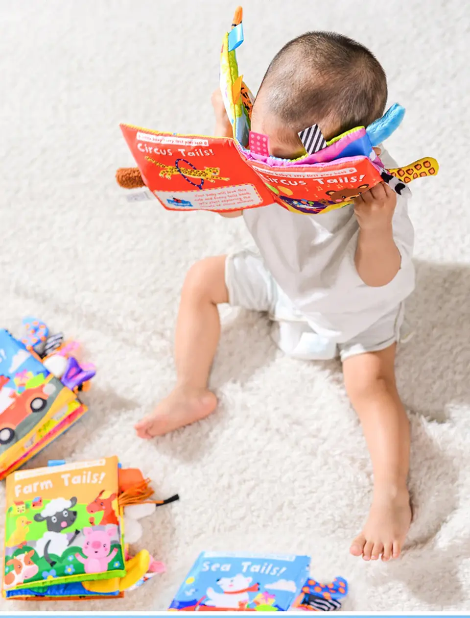 Baby Cloth Book with Animal Tails Sensory Learning Toy for Infants 26