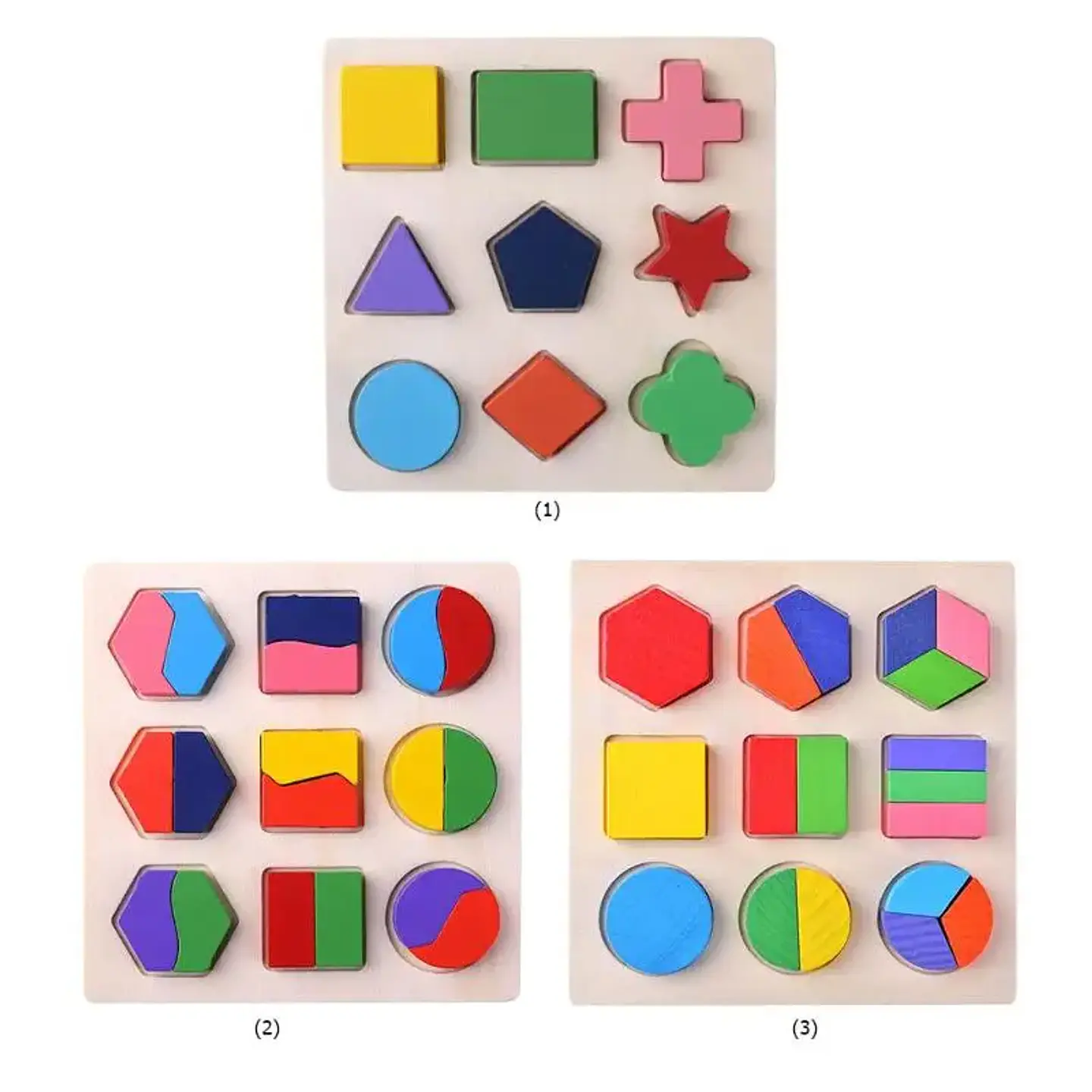 Wooden Geometric Puzzle Montessori Shape Learning Toy for Kids 2