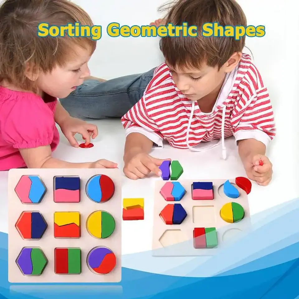 Wooden Geometric Puzzle Montessori Shape Learning Toy for Kids 3