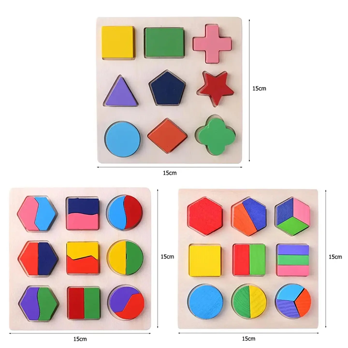 Wooden Geometric Puzzle Montessori Shape Learning Toy for Kids 6