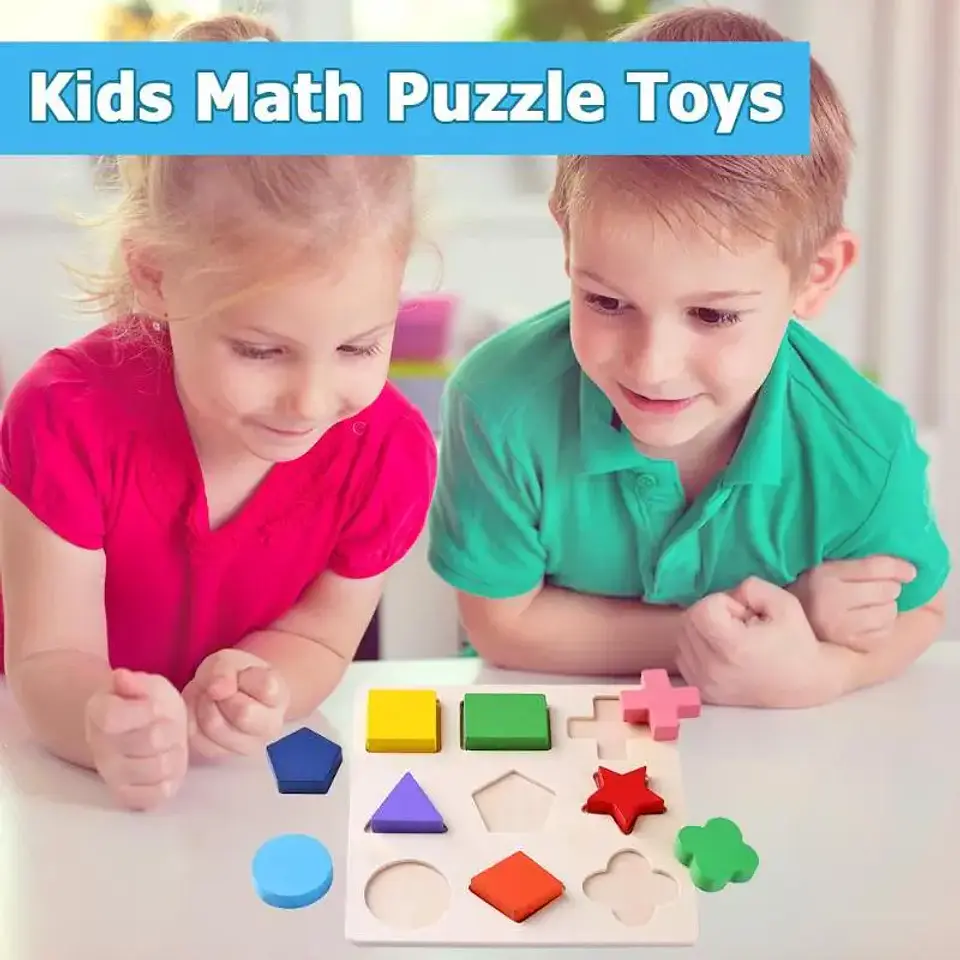 Wooden Geometric Puzzle Montessori Shape Learning Toy for Kids 10