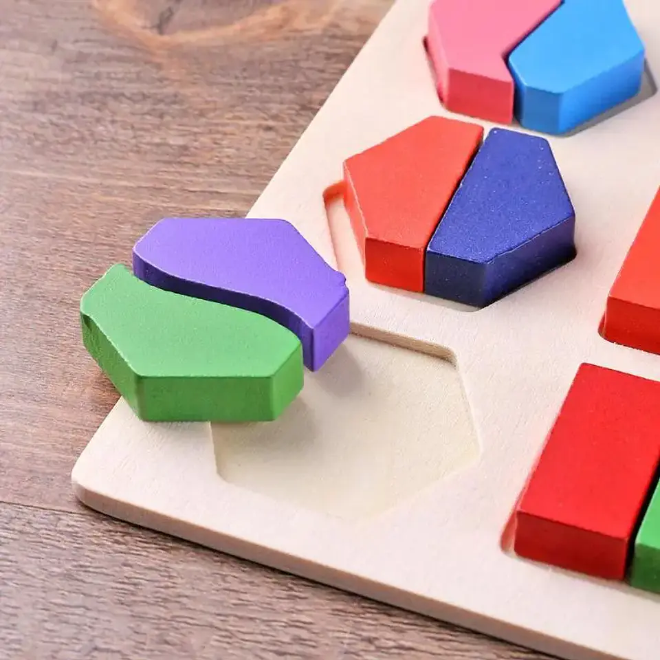 Wooden Geometric Puzzle Montessori Shape Learning Toy for Kids 12