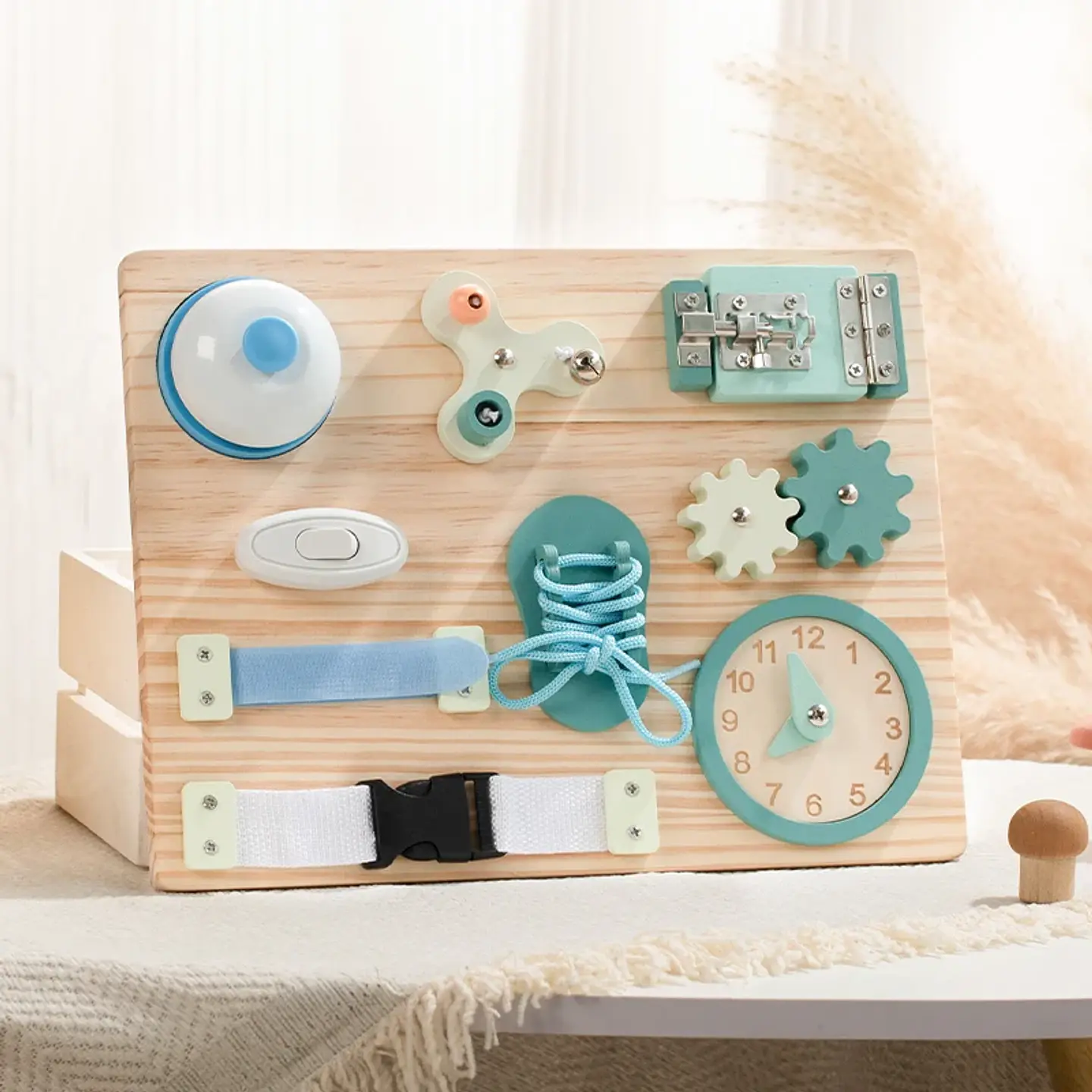 Wooden Montessori Busy Board 9 in 1 Sensory Activity Board for Toddlers 8
