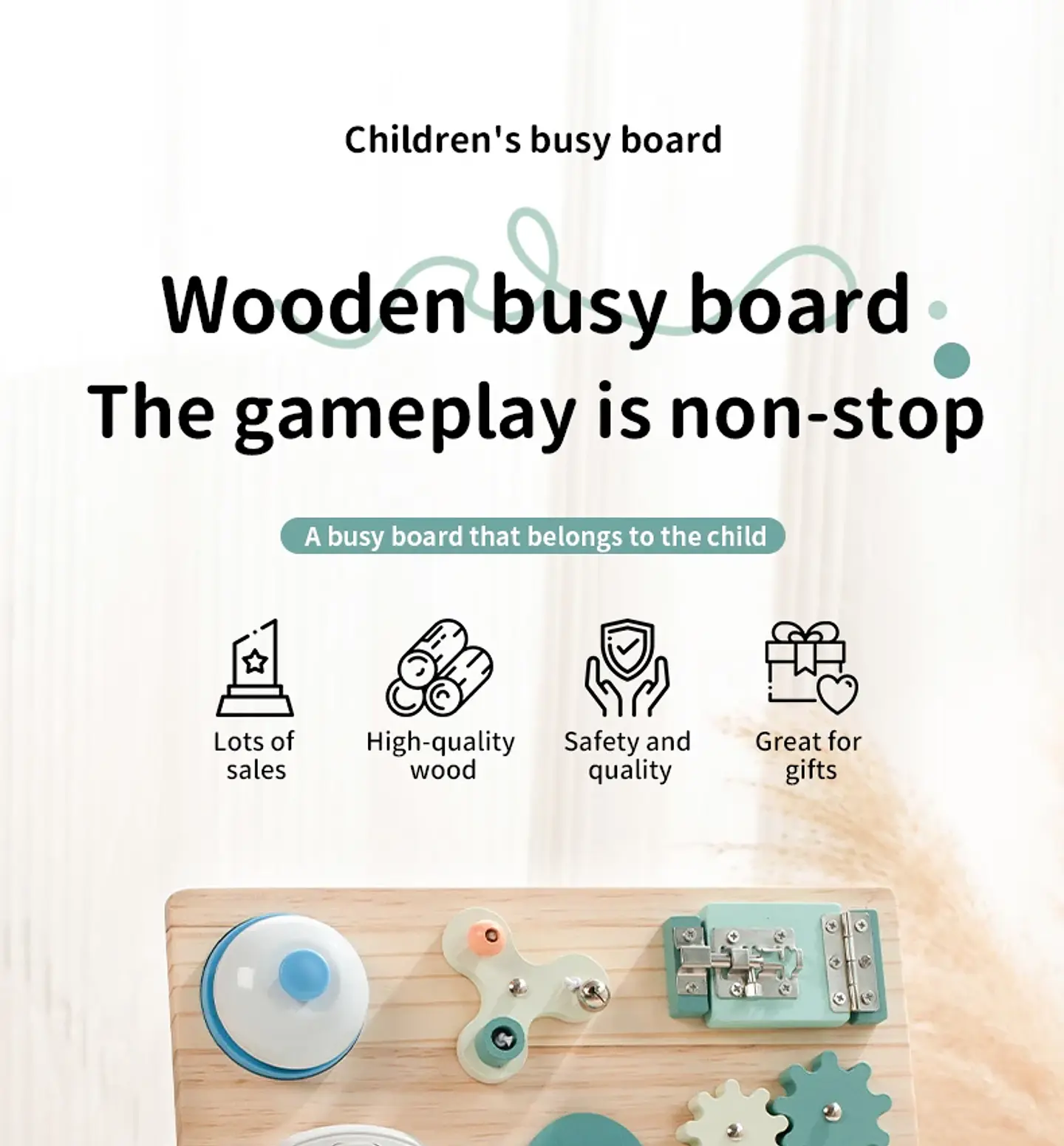 Wooden Montessori Busy Board 9 in 1 Sensory Activity Board for Toddlers 10