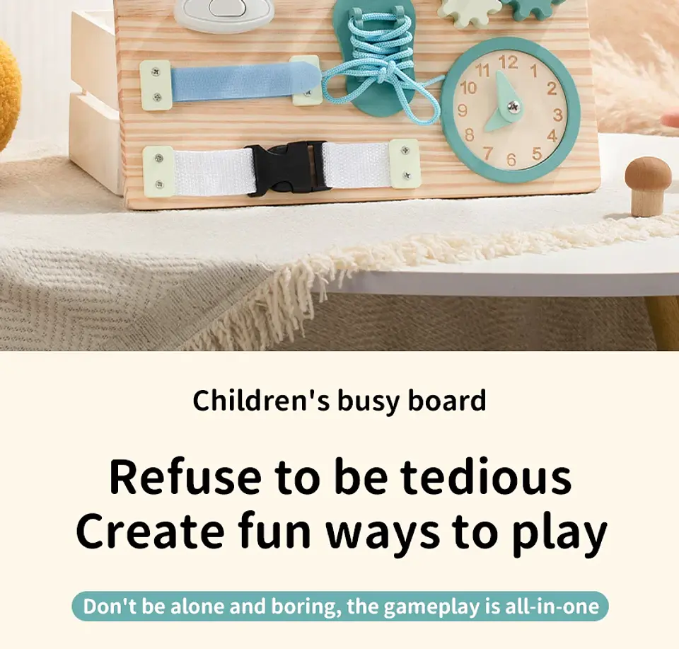 Wooden Montessori Busy Board 9 in 1 Sensory Activity Board for Toddlers 11