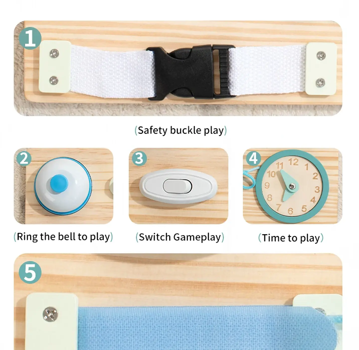 Wooden Montessori Busy Board 9 in 1 Sensory Activity Board for Toddlers 12