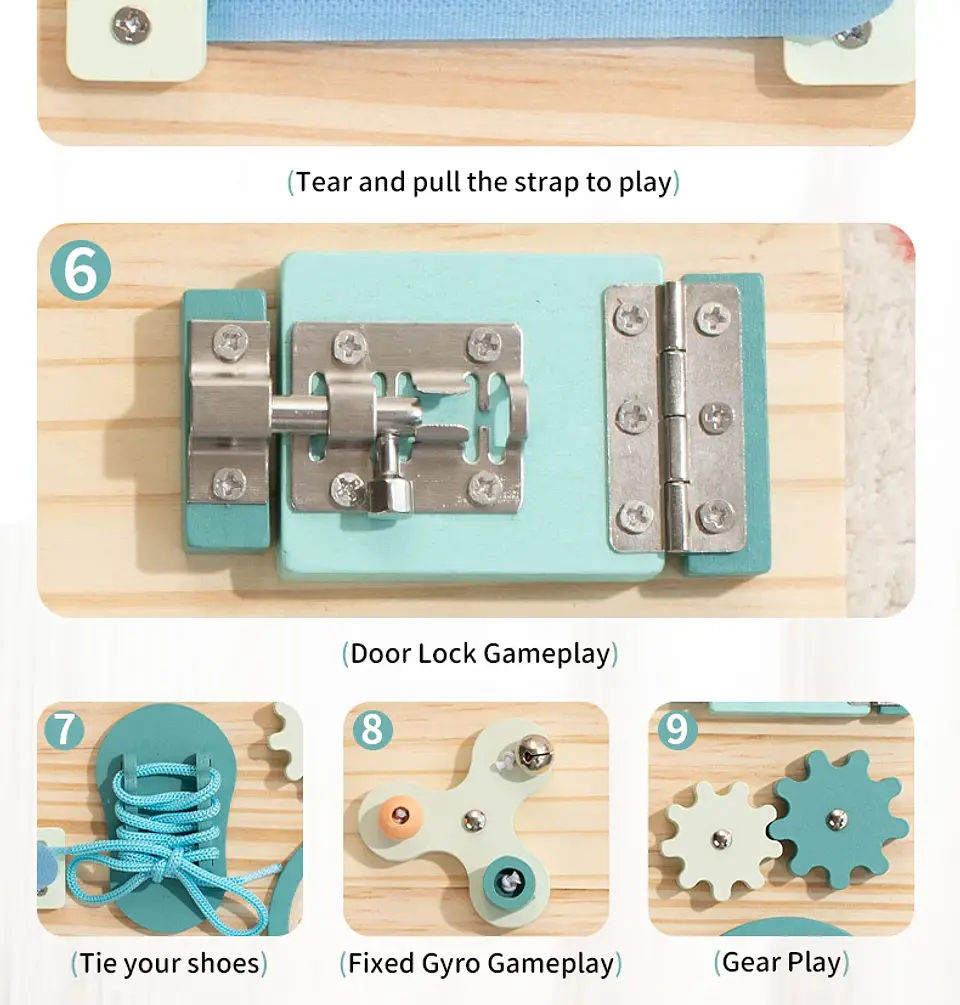 Wooden Montessori Busy Board 9 in 1 Sensory Activity Board for Toddlers 13