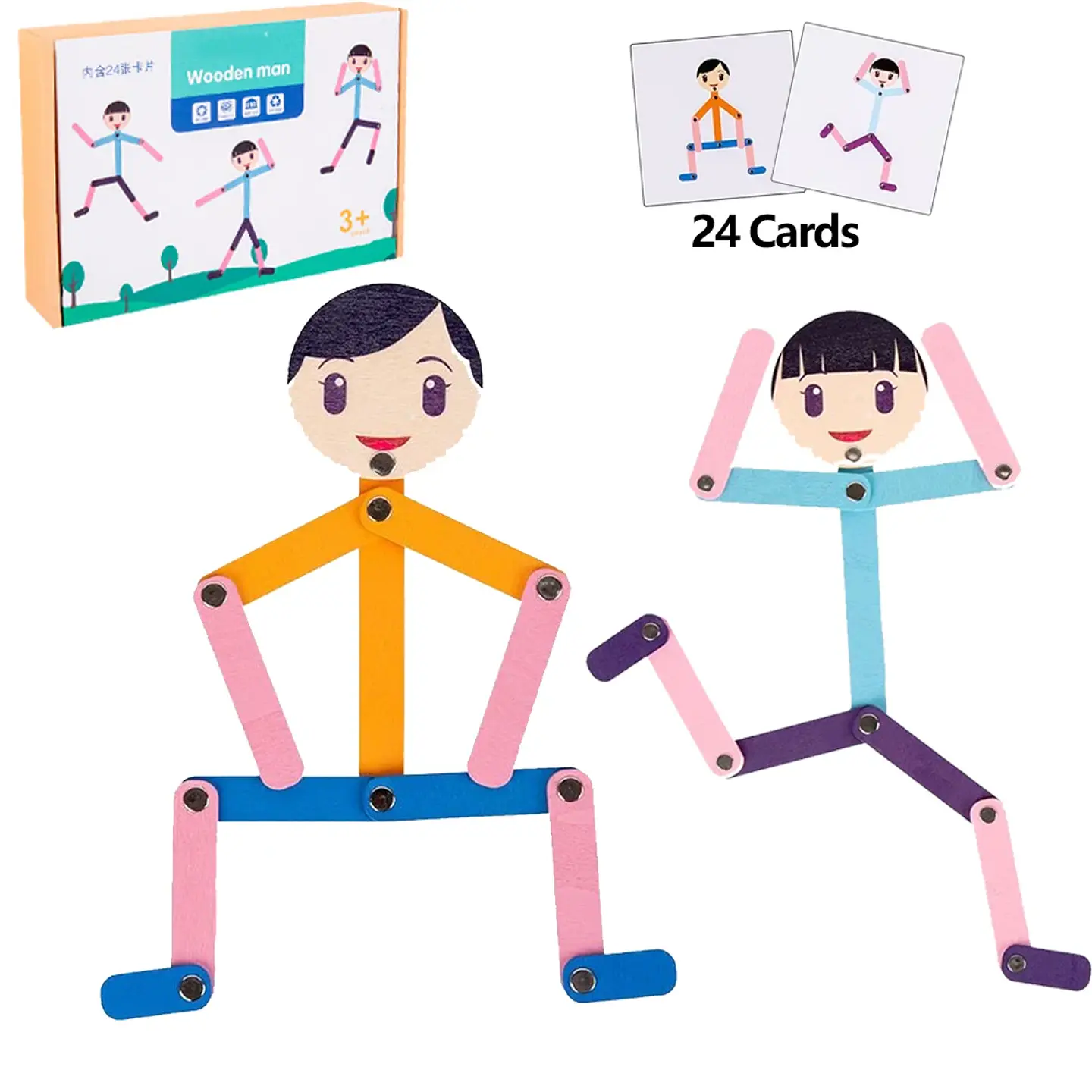 DIY Stick Figure Puzzle Board Montessori Fine Motor Learning Game 19