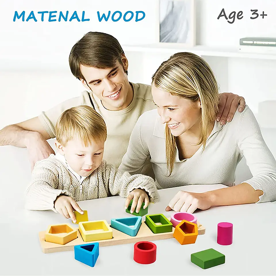 Wooden Color Sorting Toy Montessori Shape Stacking Learning Set 12