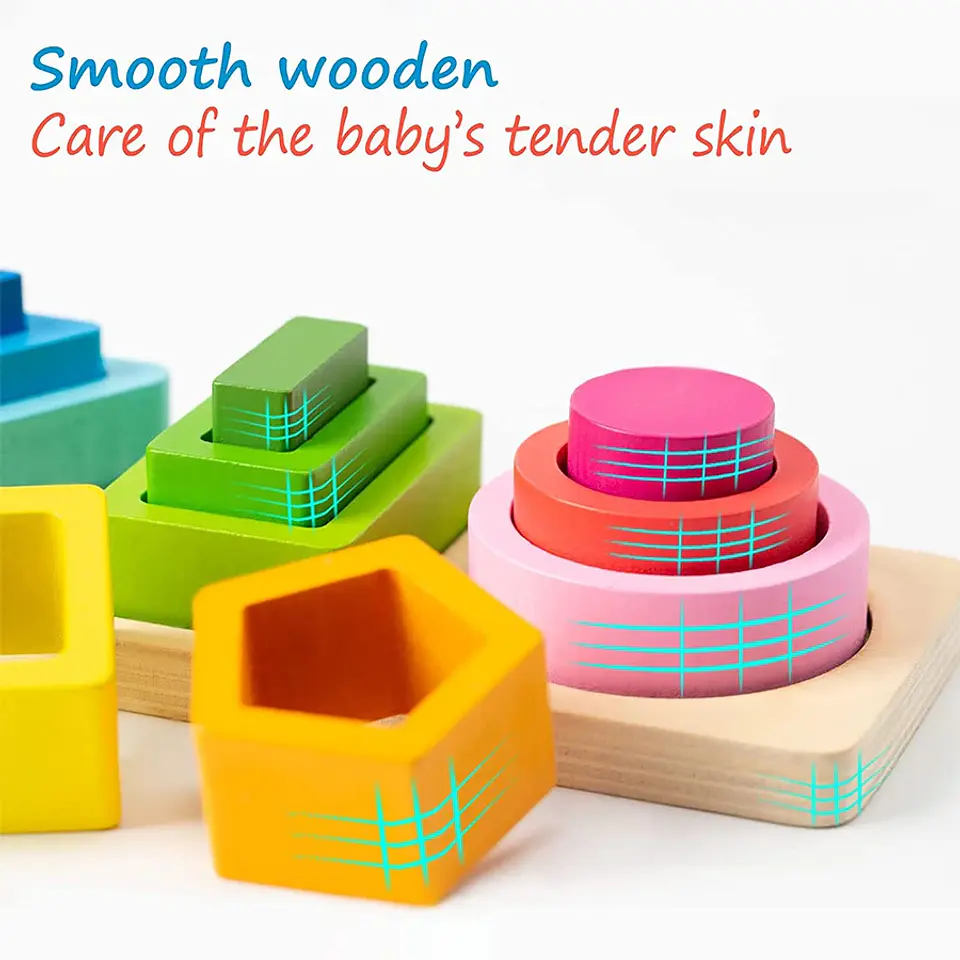 Wooden Color Sorting Toy Montessori Shape Stacking Learning Set 13