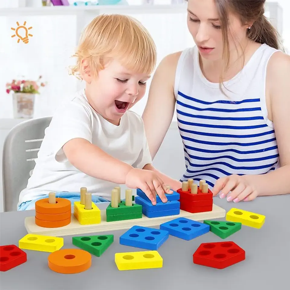 Wooden Color Sorting Toy Montessori Shape Stacking Learning Set 15