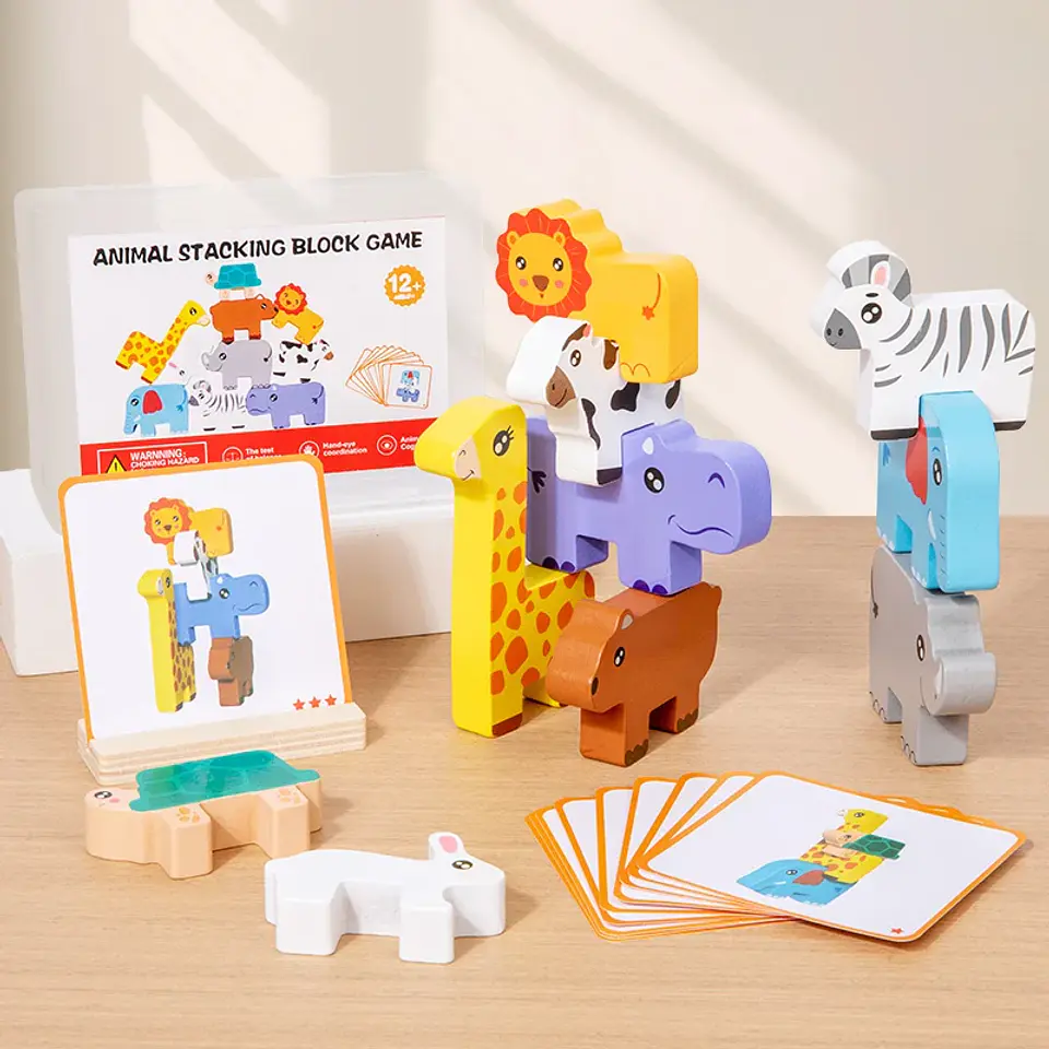 Animal Stacking Balance Toy  Montessori Wooden Shape Matching Game 2
