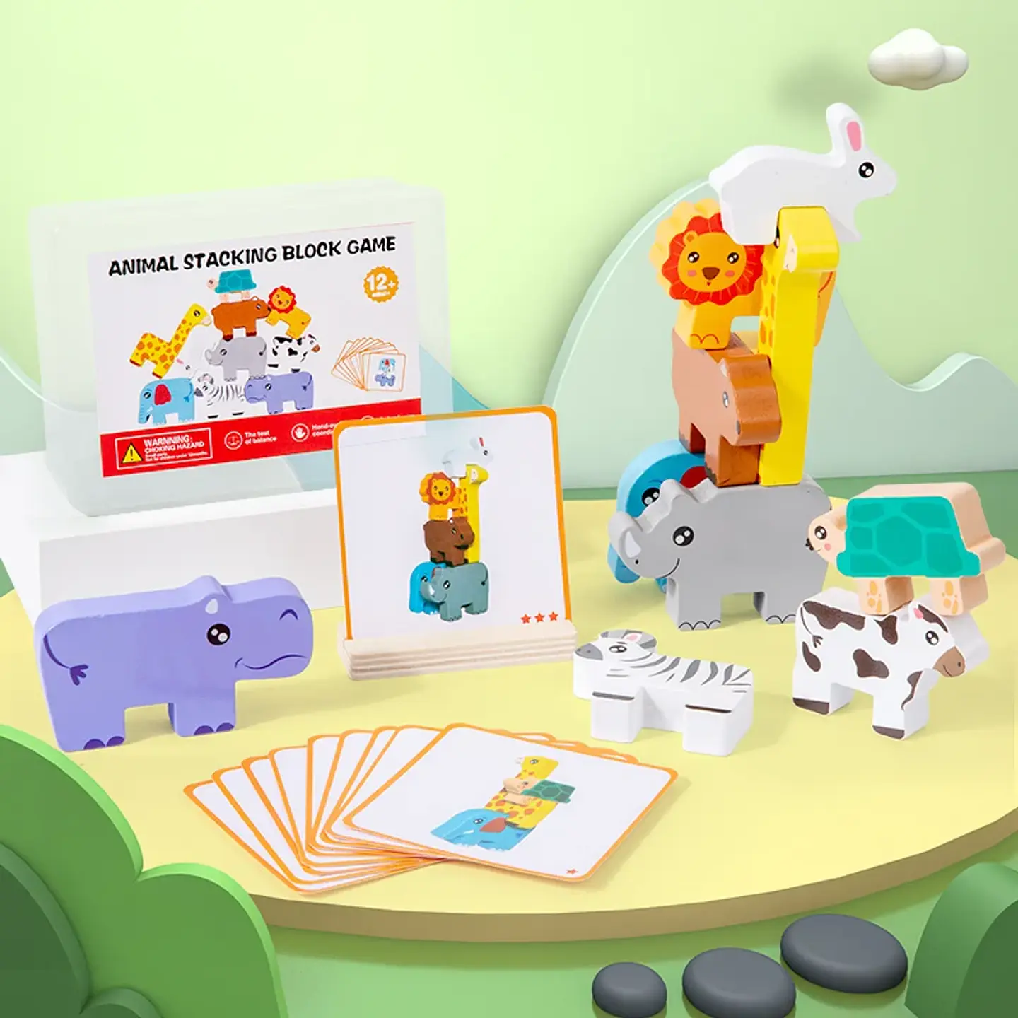 Animal Stacking Balance Toy  Montessori Wooden Shape Matching Game 4