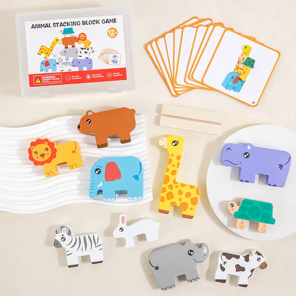 Animal Stacking Balance Toy  Montessori Wooden Shape Matching Game 5