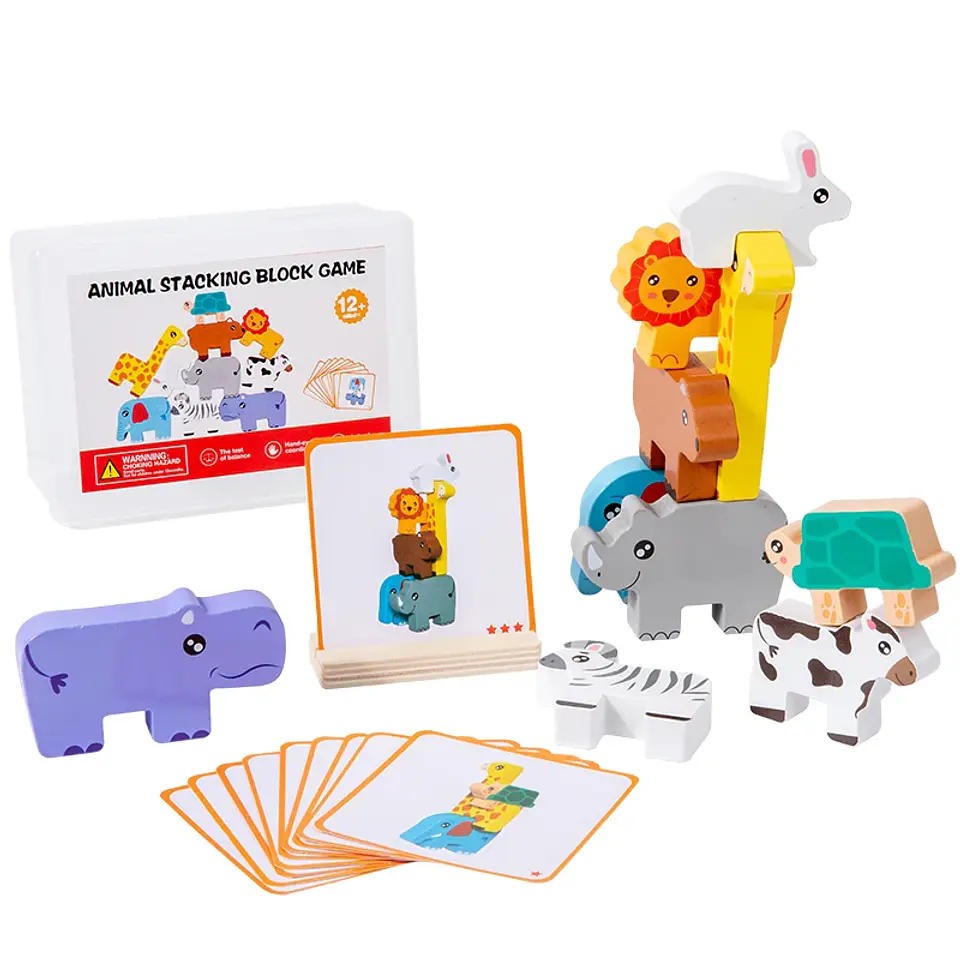 Animal Stacking Balance Toy  Montessori Wooden Shape Matching Game 7